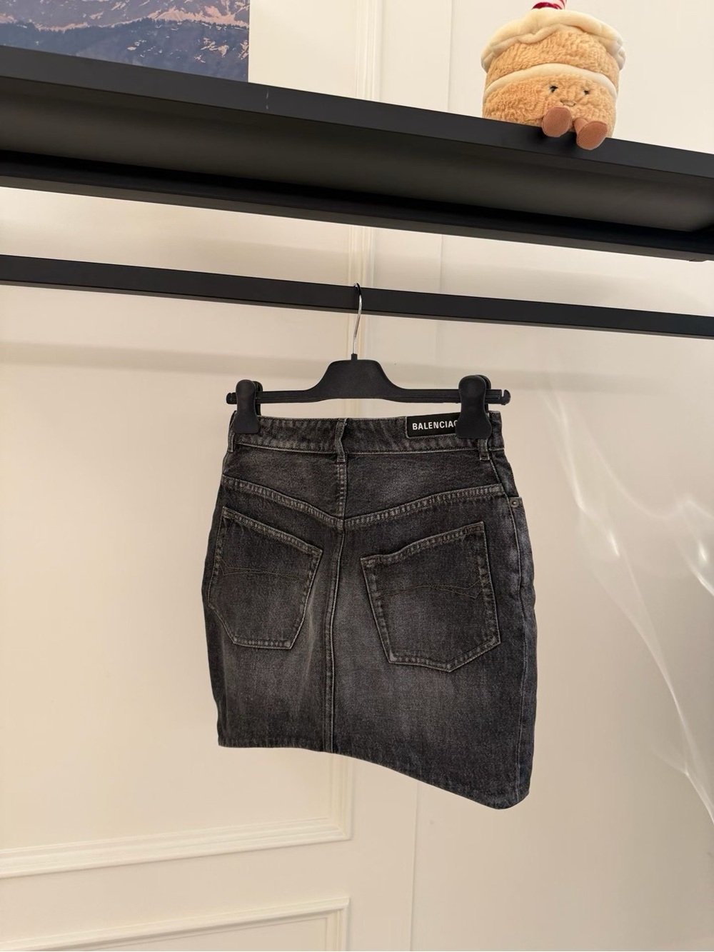 🚩steal Balenciaga Black Washed Denim Mini Skirt